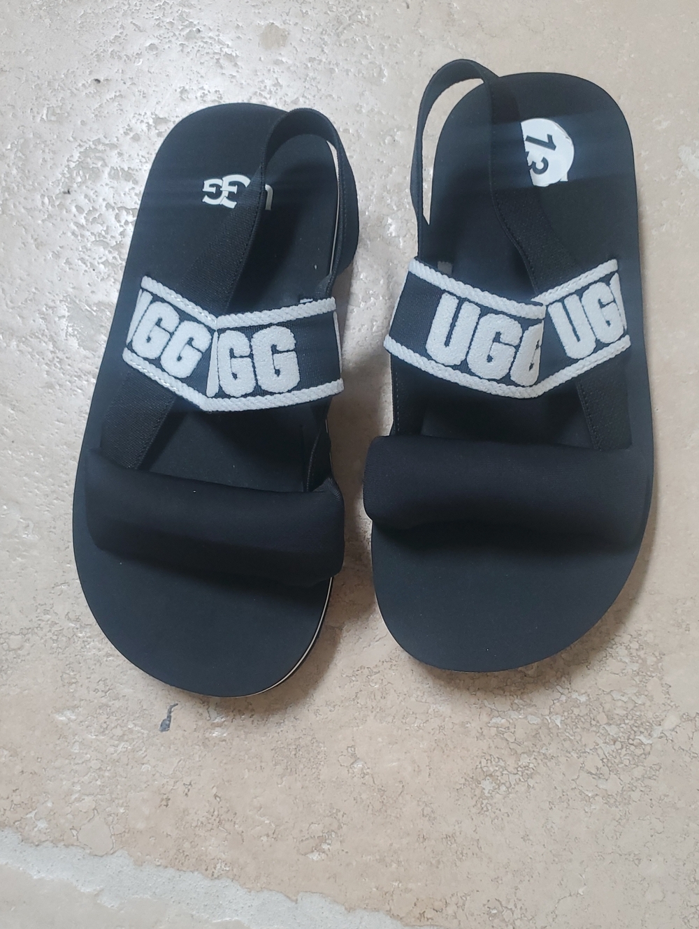 UGG Kids Black and White Logo Strap Slide Sandals